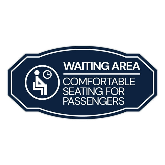 Signs ByLITA Victorian Waiting Area Comfortable Seating for Passengers ABS Plastic | Laser Engraved | Easy Installation | Elegant Design Sign (Navy Blue / White) - Large