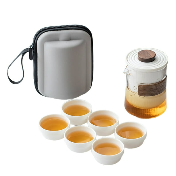 de Té de Cerámica Anticalor, una Tetera, Cuatro Vasos, Portátil, Juego de Té de Viaje, Estilo Simple, Color Negro.