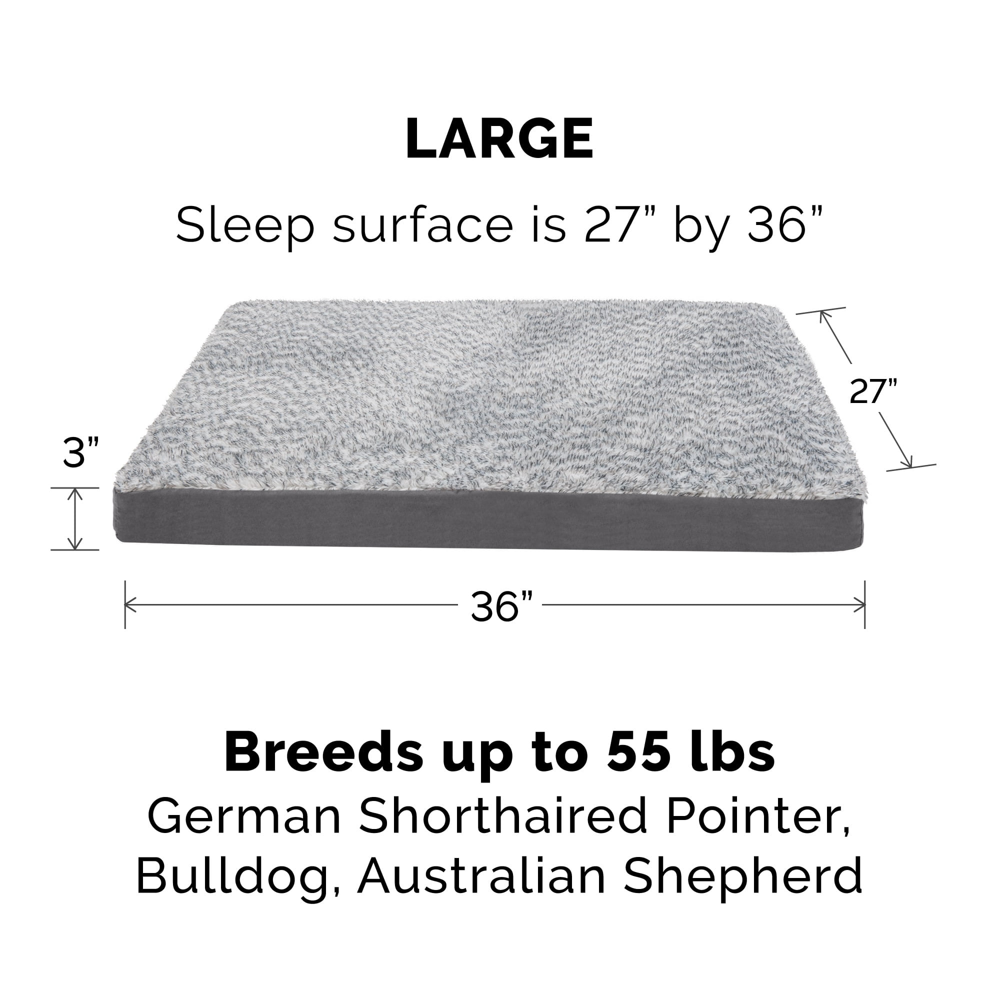 FurHaven Pet Products Two-Tone Faux Fur & Suede Deluxe Orthopedic Pet Bed for Dogs & Cats - Stone Gray, Large