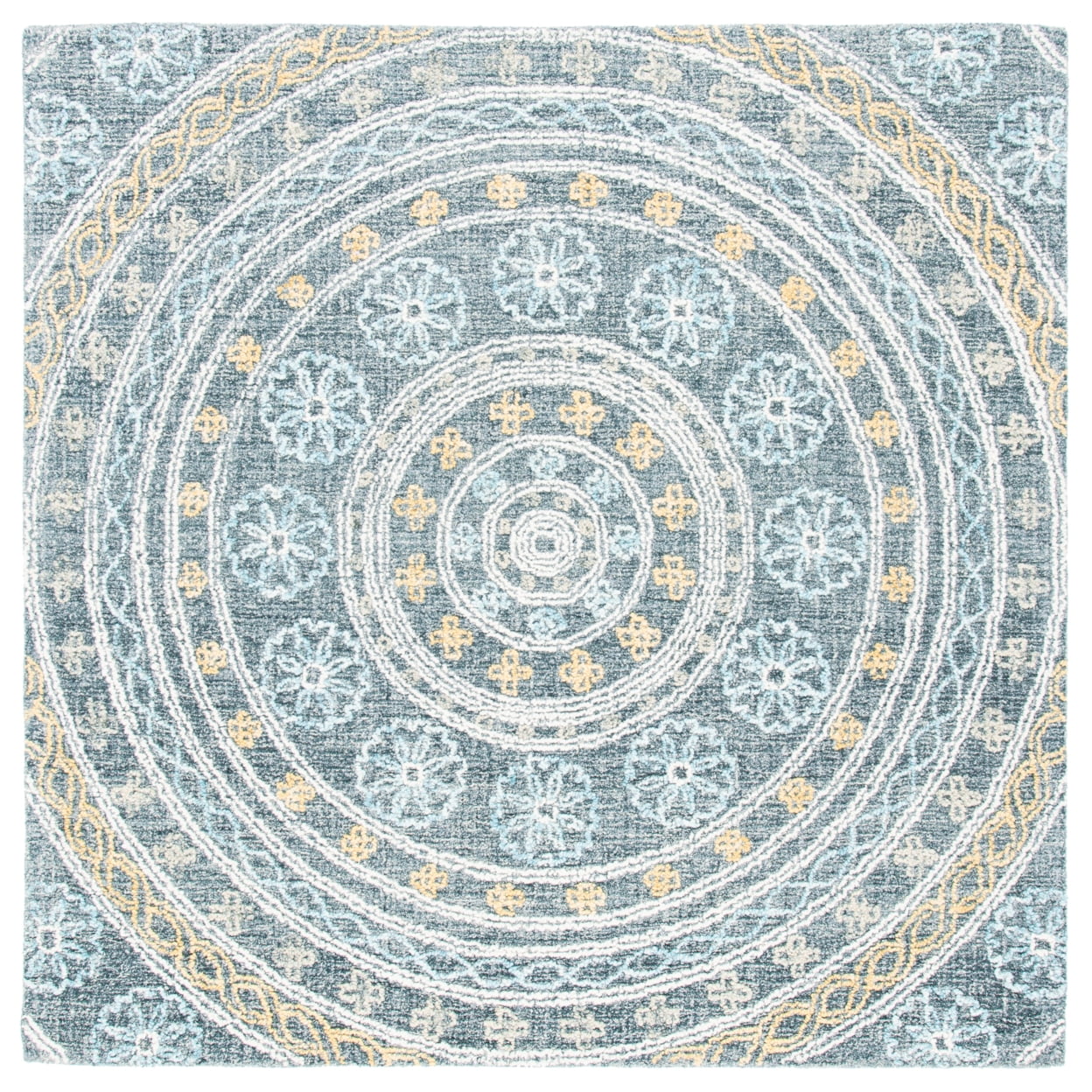 SAFAVIEH Blossom Mendoza Damask Area Rug, Charcoal/Yellow, 8' x 10'