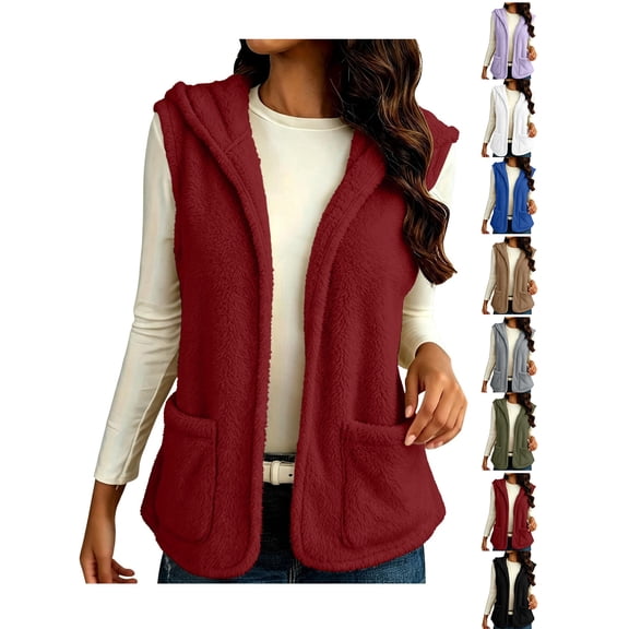 Vests for Women Zaewscy Women's Solid-Color Hooded Vests Red XL