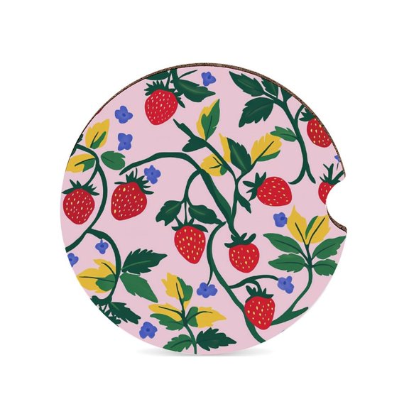 Red Strawberry Car Coasters for Drinks with A Finger Notch for Easy Removal Cup Holder Coaster Cute Car Interior Accessories 1PCS