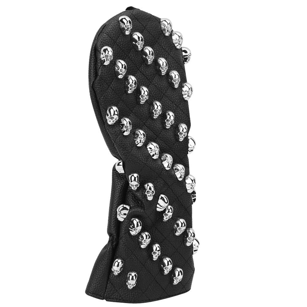 Nieyigj Premium PU Leather Skull Golf Club Head Cover for Fairway Woods, Water-Resistant Padded Protection, Medium Black (12.8 in / 32.5 cm) Headcover Accessory