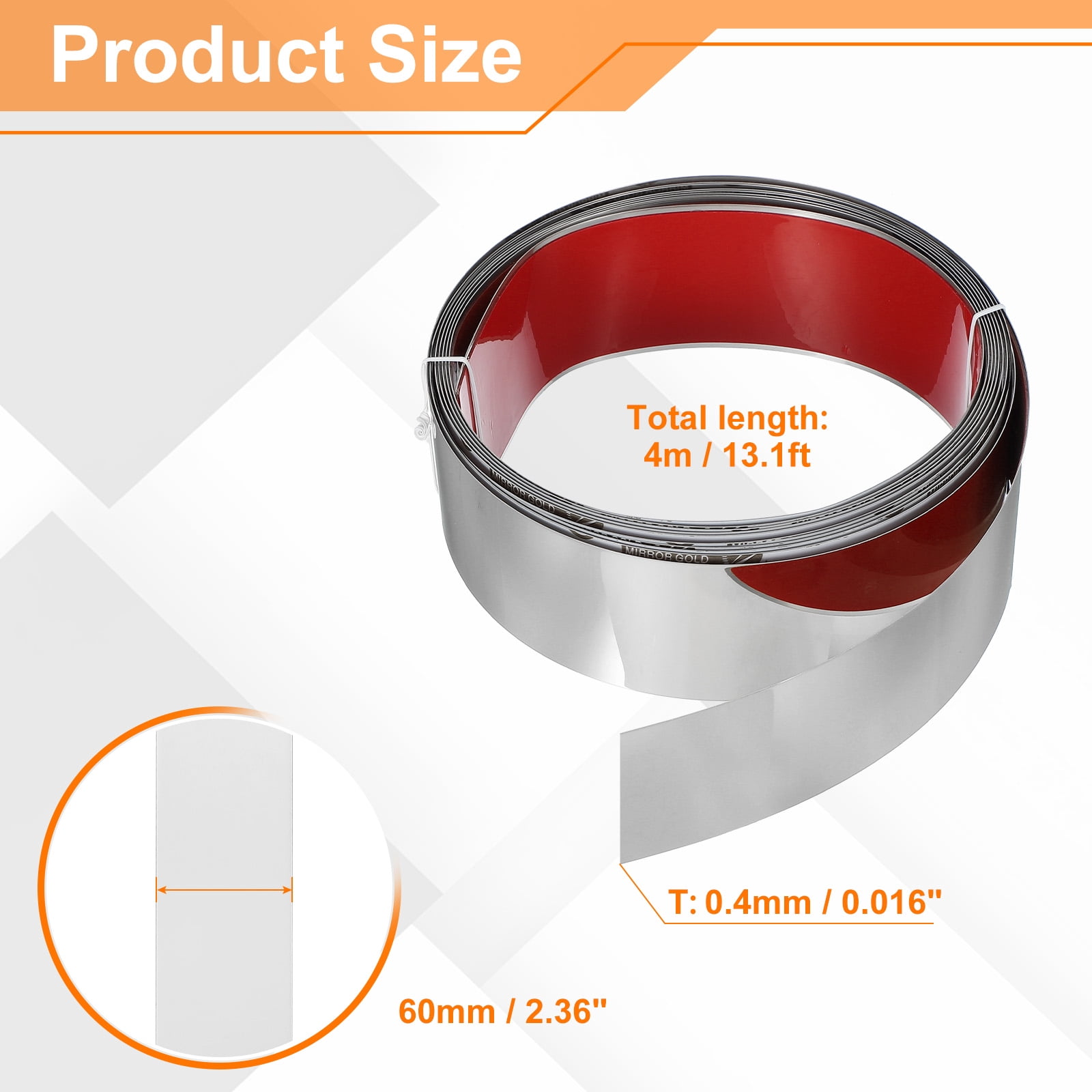 Uxcell Metal Wall Trim 13.1ft x 2.36" Peel and Stick Stainless Steel Trim, Silver