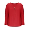 thumbnail image 5 of Wyobmus Women Fall Long Sleeve Tops Casual Oversize Solid Color Button-Up V Neck Ruched Blouse Shirt Top Size S-3X Red, 5 of 6