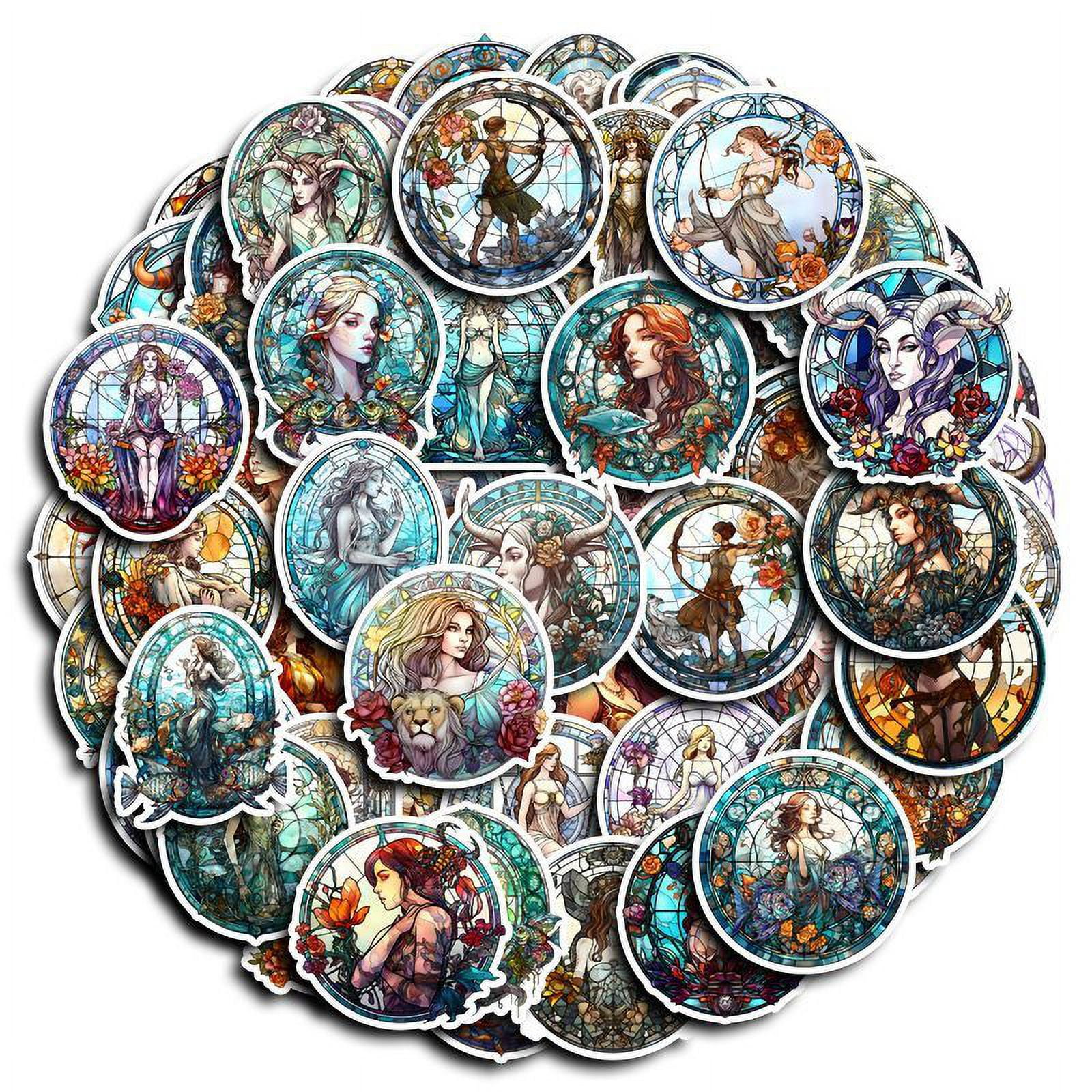 New Zodiac Sign Stickers - Vintage Painted Character Waterproof Decals for DIY Journals
