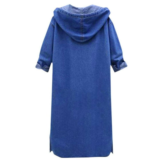 Women's Autumn Winter Hooded Long Sleeve Denim Jacket Long Denim Coat Petite Jackets Womens Jean Vest Fall Womens Jacket Jacket Denim Womens Jean Jackets Lightweight Fringe Jean Jacket Women Oversized