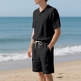 thumbnail image 2 of CHUMUD Cotton Linen 2 Piece Sets for Men Half Button Collared Short Sleeve Shirts and Drawstring Cargo Shorts Summer Trendy Casual Vacation Outfits, 2 of 9