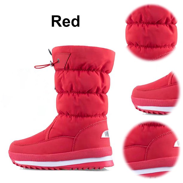 Botines Antideslizantes para Mujer Al Aire Libre Botas Con Plataforma Forradas Piel Hasta Media Pantorrilla (41) Rojo