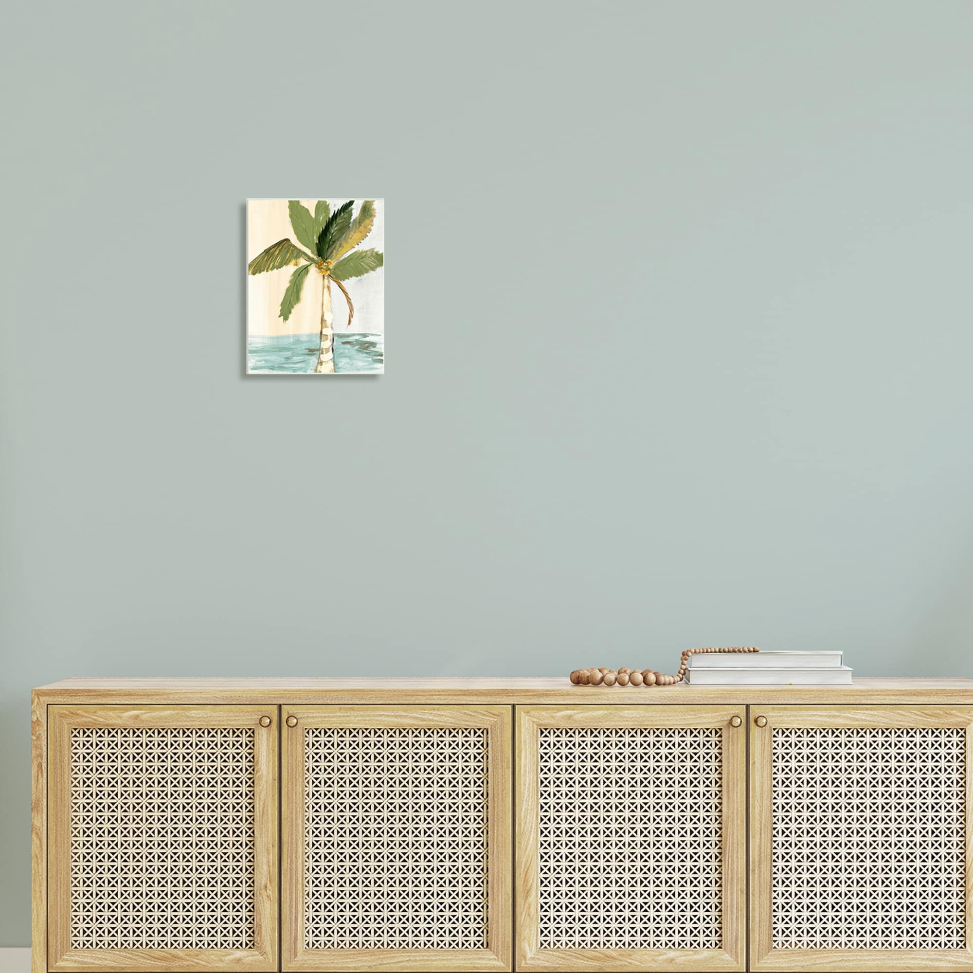Stupell Industries Green Palm Tree Leaves Coconuts Oceanfront Beach Wood Wall Art, 13 x 19, Design by Robin Maria