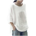 thumbnail image 4 of amkenre Plus Size Tops for Ladies Summer 3/4 Length Sleeve Shirt Solid Color Round Neck Retro Style Loose Fit Blouse Plain Oversized Women T-Shirt Soft Fashion Spring Clothing, 4 of 9