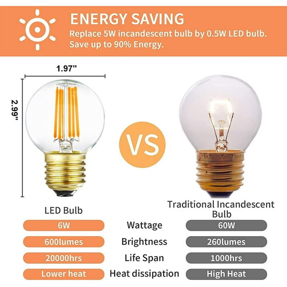 THESG-Dimmable G16.5 LED Bulbs,6W E26 Edison LED Light Bulbs,Warm White 2700K,600lm,6W Equal 60 Watt,G50 Globe Light Bulb for Pendant Vintage LED Filament Edison Candle Bulb with Decorative, 6Pack.