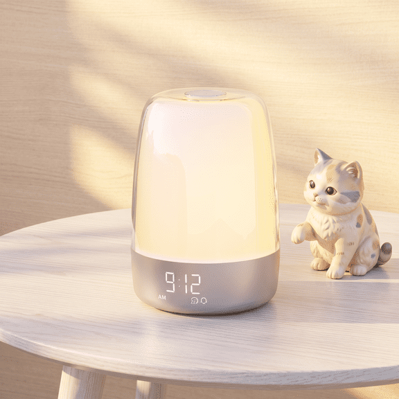 Hansang Sunrise Alarm Clock, Wake up Light Alarm Clock, 3 Ways Dimmable Modern Small Digital RGB Bedside Lamp for Heavy Sleeper