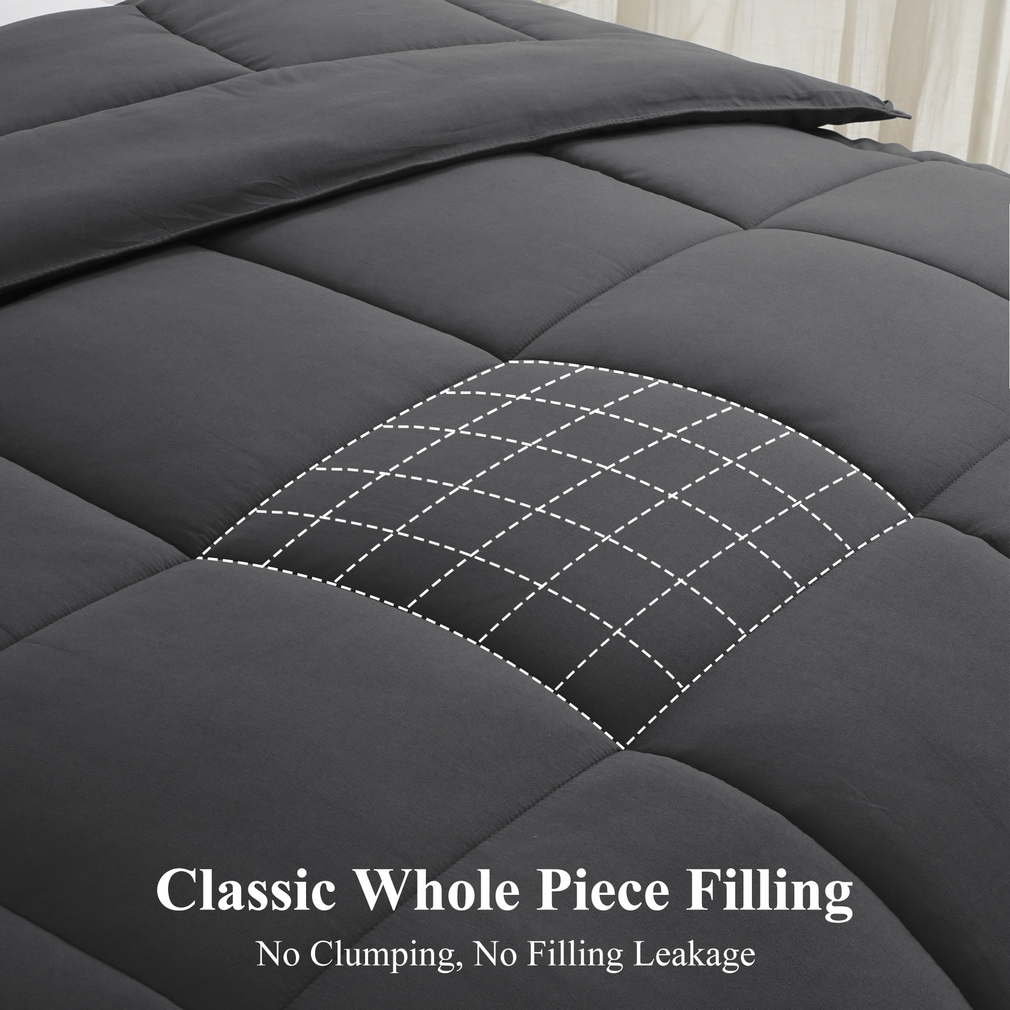 EMONIA Luxury 300GSM Comforter Duvet Insert,Quilted Comforters King Size w 8 Tabs, Soft Down Alternative Bedding Blanket, Hotel Cooling Comforters All Season Duvet (Dark Grey, King 90 x 102Inches)