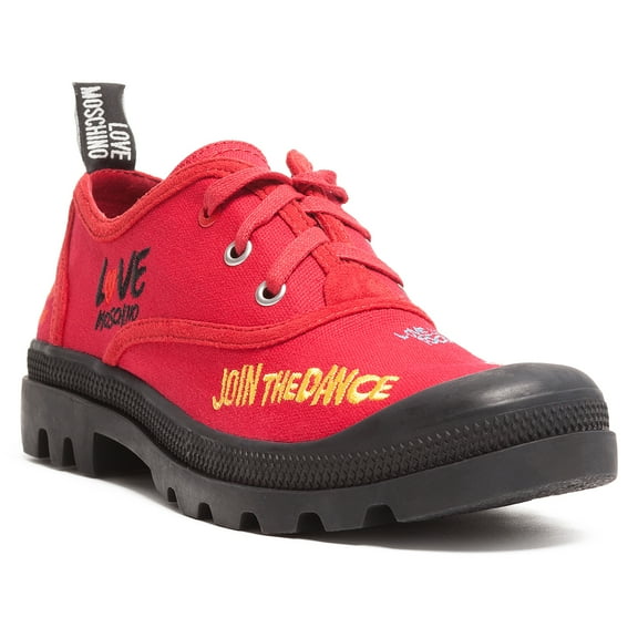 Love Moschino Red Lug Sole Embroidered Sneakers-10 for Womens