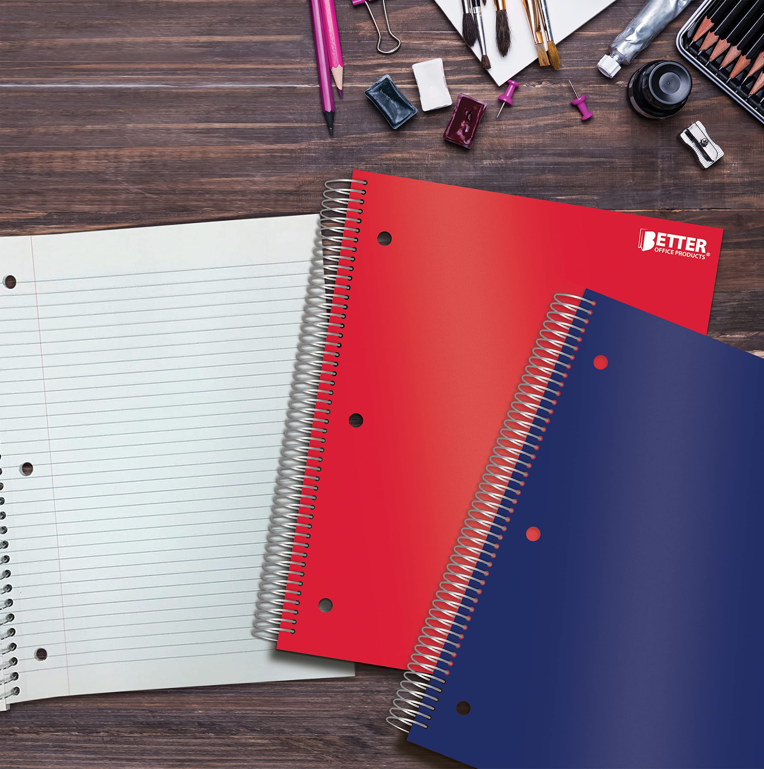 Better Office Products - 5 subject notebook - spiral-bound - - 200 sheets / 400 pages - College - assorted - poly (pack of 5)