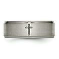 thumbnail image 3 of Chisel Titanium Brushed Center Cross 8mm Ridged Edge Band, 3 of 8