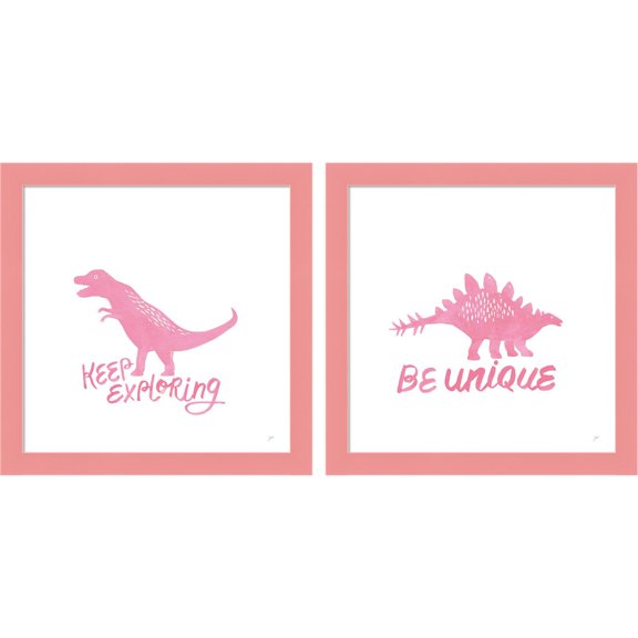 Great Art Now Dino Inspiration Pink A by Karyn Panganiban, 2 Piece Framed Art Set Each 13.5"W x 13.5H