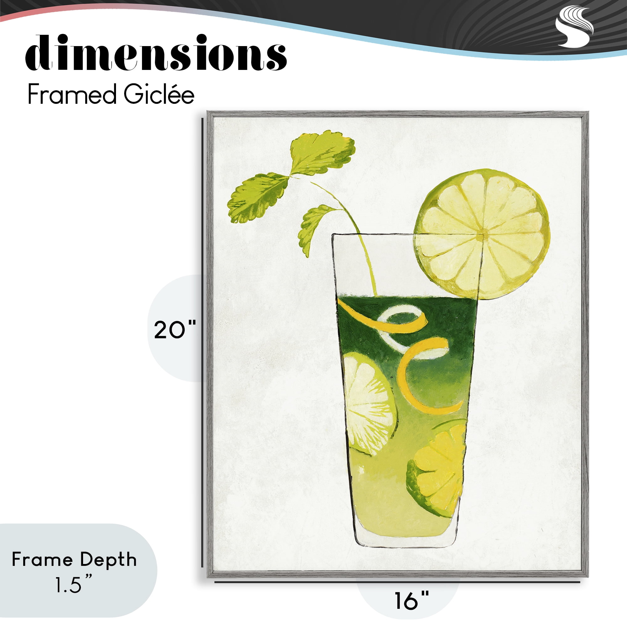 Stupell Industries Summer Cocktail Lime Mint Gray Framed Giclee Art, design by Lorenzo Collective