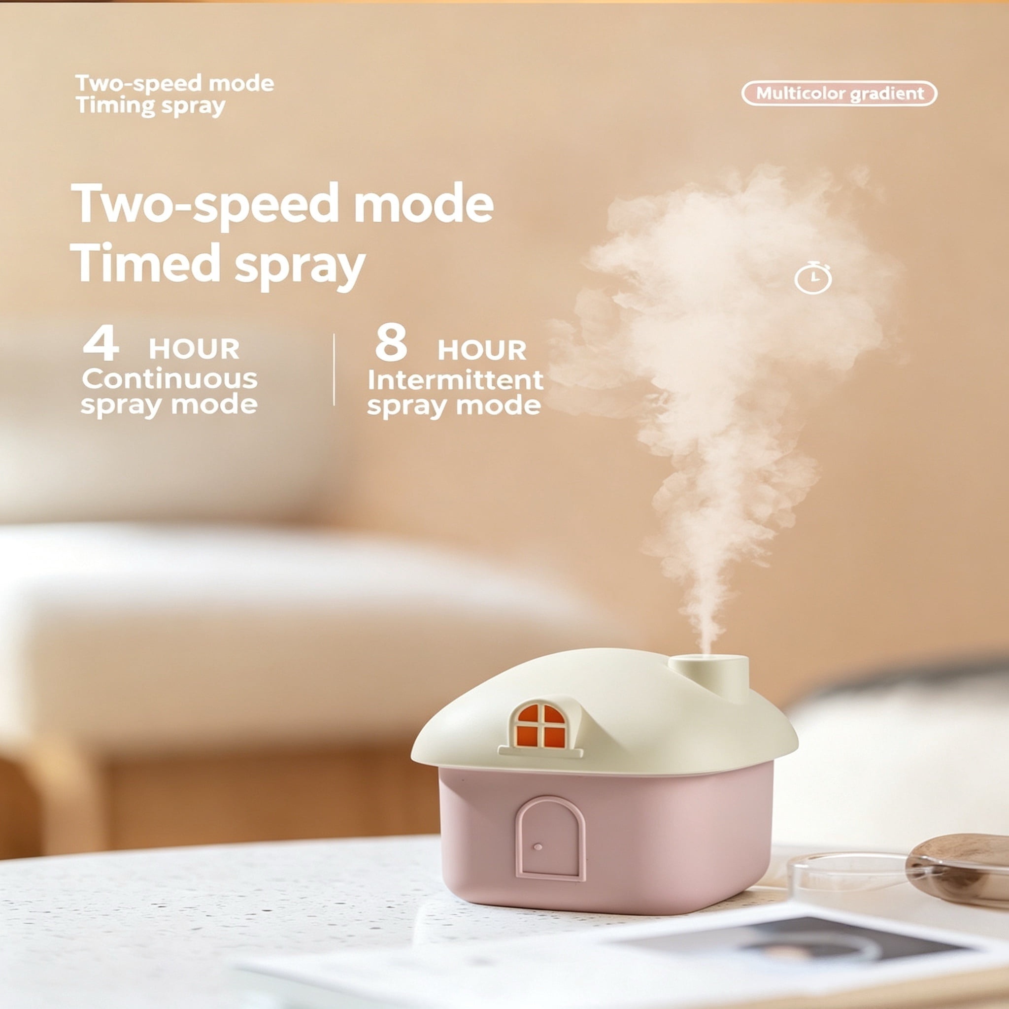 300ml Small House Humidifier with 7-Color Ambient Light, USB Rechargeable Cool Mist Humidifier, 2-Speed Timed Spray, Quiet Personal Humidifier for Bedroom, Office, Baby Room & Travel, Green/Pink