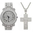thumbnail image 4 of Bling'ed Out Hip Hop Cross Pendant - Iced Luxury Watch Covered w/Crystal Clear Rhinestones - Iced Cuban Bracelet & Bling Ring Set - Shine Like a Celebrity (11, SLV L0504 3D Cross 4pc Set), 4 of 8