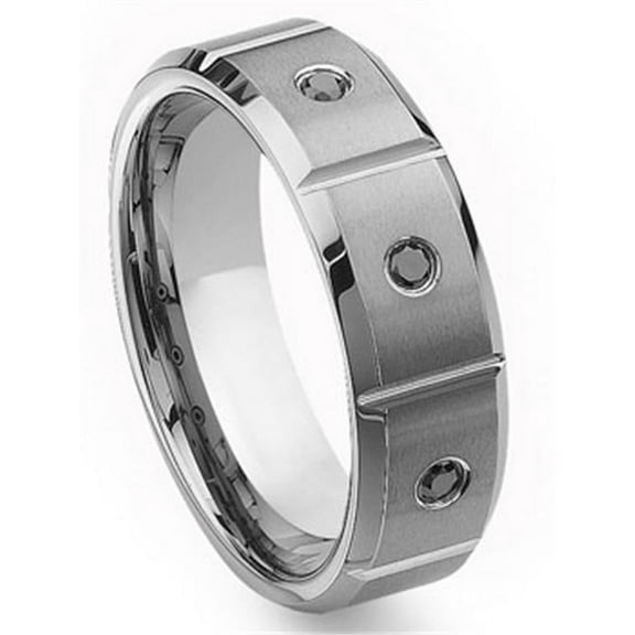Titanium Kay Tungsten Carbide Black Diamond Comfort Fit Mens Wedding Band Ring with Grooves 8mm Sz 10.0