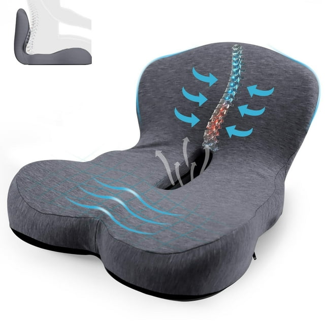 Cojín de Espalda y de Silla Combinado, Cojin para Coxis y Soporte Lumbar de Espuma Memoria, Almohada Lumbar Kit Ergonómica, Aliviar La Ciática, con Funda Lavable, para Auto, Oficina, Hogar