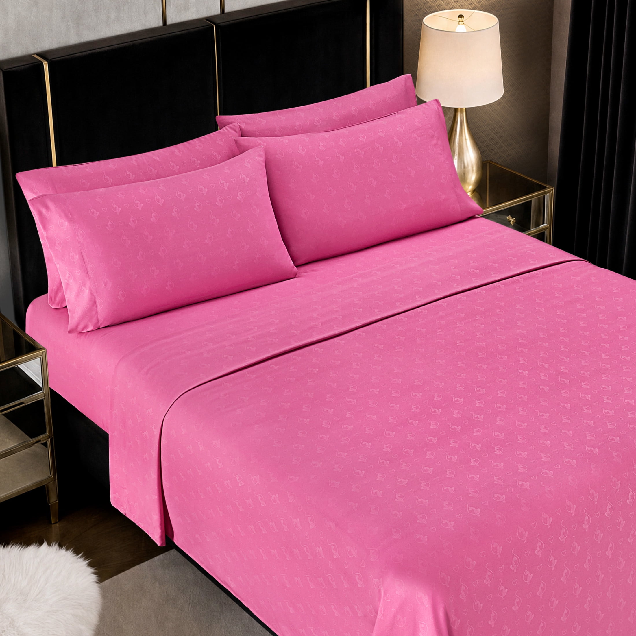 Baby Phat Embossed Microfiber Sheet Sets With Extra Pillowcases, 6-Piece Full, Pink