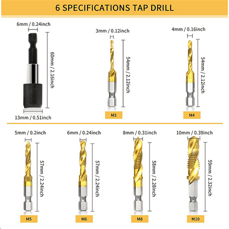 

14Pcs Combination Drill and Tap Bit Set 3-In-1 Coated Screw Tapping Bit Tool for Drilling Metric Thread HSS M3-M10