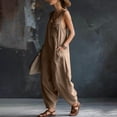 thumbnail image 7 of Linen Look Wide Strap Jumpsuit for Women - Loose Fit Pocketed Solid Color Casual Outfit, Summer Vacation Matching Lounge Wear Khaki M, 7 of 7
