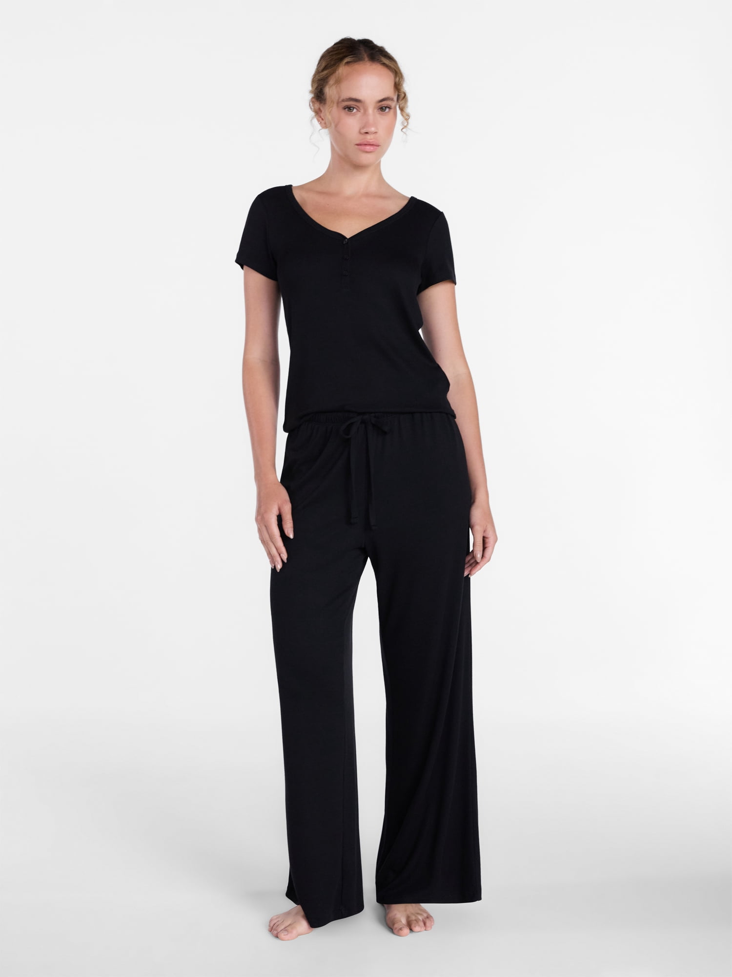 Joyspun Women’s Modal Blend Ribbed Henley Sleep Top, Sizes XS-3X