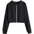 thumbnail image 1 of ORUYROP Sweat à Capuche Court à Manches Longues Zippé Rayé pour Femmes, Veste Décontractée à Cordon de Serrage, 1 of 6