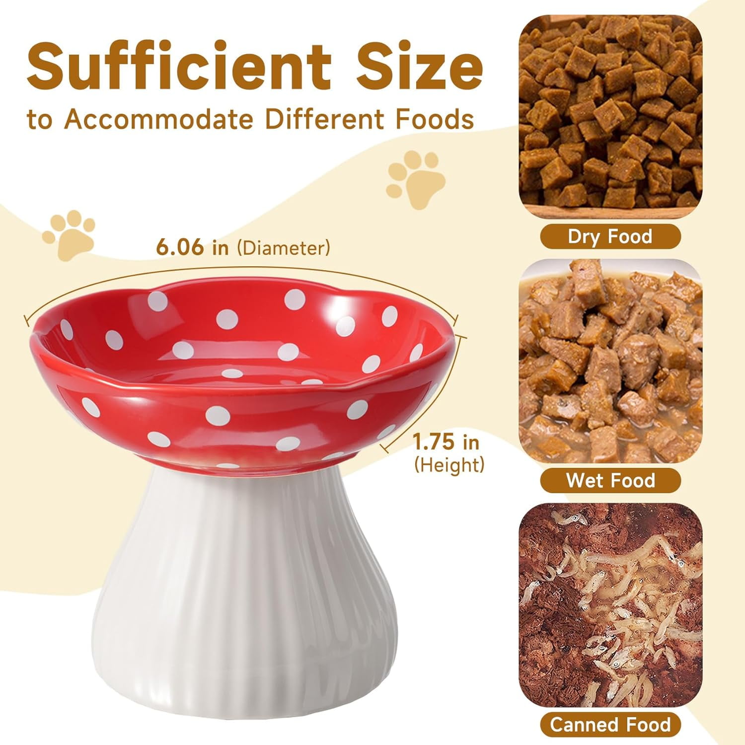 Lead & Cadmium Free Ceramic Elevated Cat Bowls for Food and Water, Red and Yellow Design to Prevent Whisker Fatigue