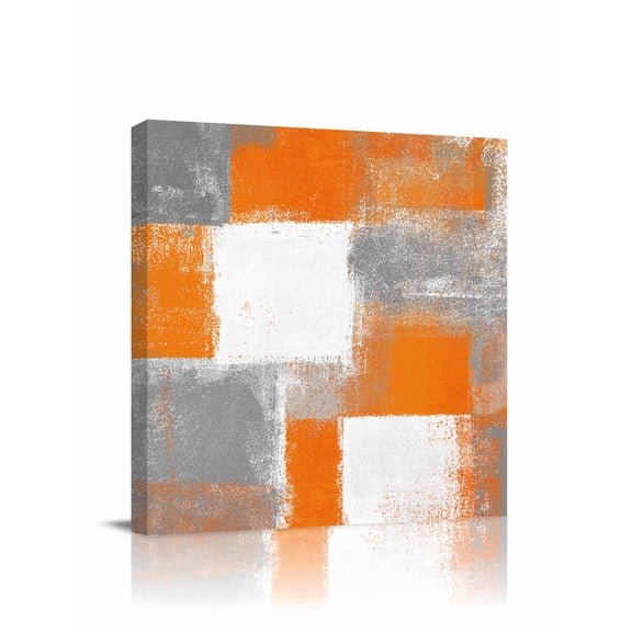 Orange Grey Abstract Art Canvas Wall Art, White Graffiti Retro Gradient Framed Wall Decor Modern Artwork Prints Painting for Living Room, Bedroom, Kitchen & Cafe Decor 8x8 Inch