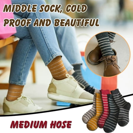 

Tangnade Fashion Autumn Winter Striped Socks Wool Socks Warm Middle Stockings In Five Pairs