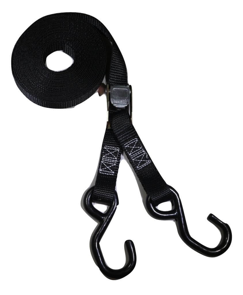 1 x 15' Cambuckle Strap with Safety Latch S-Hooks — Ratchet Straps USA