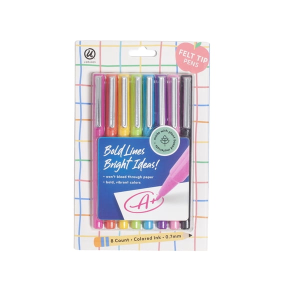 U Brands U-Eco Felt Tip Fluid Pens, 8 Pack, 8 Colors, Teacher