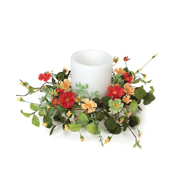 15 Artificial Peach And Burnt Orange Mini Daisy With Green Foliage Floral Candle Ring Walmart Com Walmart Com