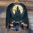 thumbnail image 3 of Uootdi Halloween Sweatshirts for Women Crew Neck Black Cat Castle Pumpkin Graphic Womens Sweatshirt Loose Fit Weekend Outing Soft Womens Tops Gift, 3 of 5