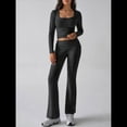 thumbnail image 4 of Conjuntos de Salón para Mujer, Conjuntos Casuales Y2K de 2 Piezas, Tops Cortos de Corta, Pantalones Acampanados con Pliegues y Chándales. Gris Oscuro M, 4 of 10