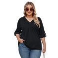 thumbnail image 2 of Blusa tipo túnica Kancystore, talla grande, manga 3/4, cuello en V, negra para mujer, 2 of 5