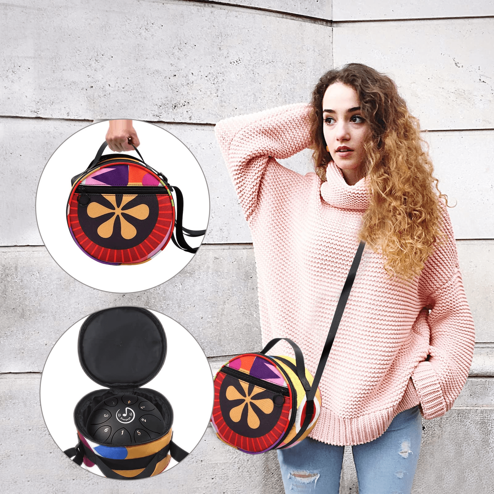 EVERJOYS Steel Tongue Drum, 8 Notes 6 Inches C-Key Handpan Drum Percussion Instrument w/Gig Bag, Music Book and Mallets for Beginner Meditation Healing Concert Yoga Steel Drum,Black