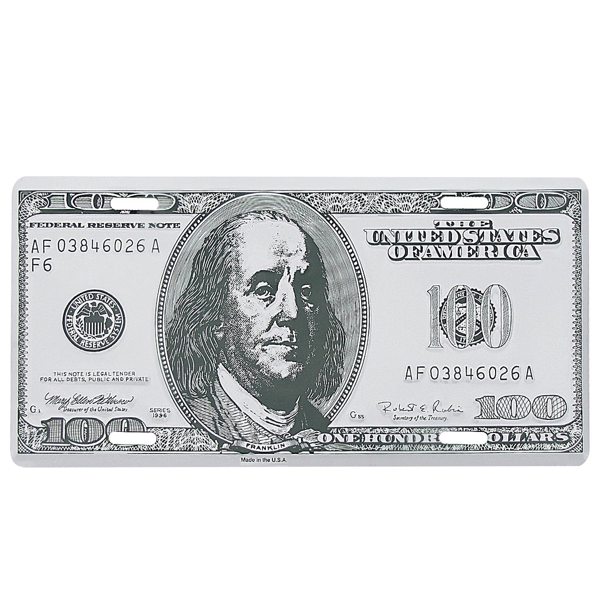 $100 C Note Hundred Dollar Bill Metal License Plate US Made Car Truck ...