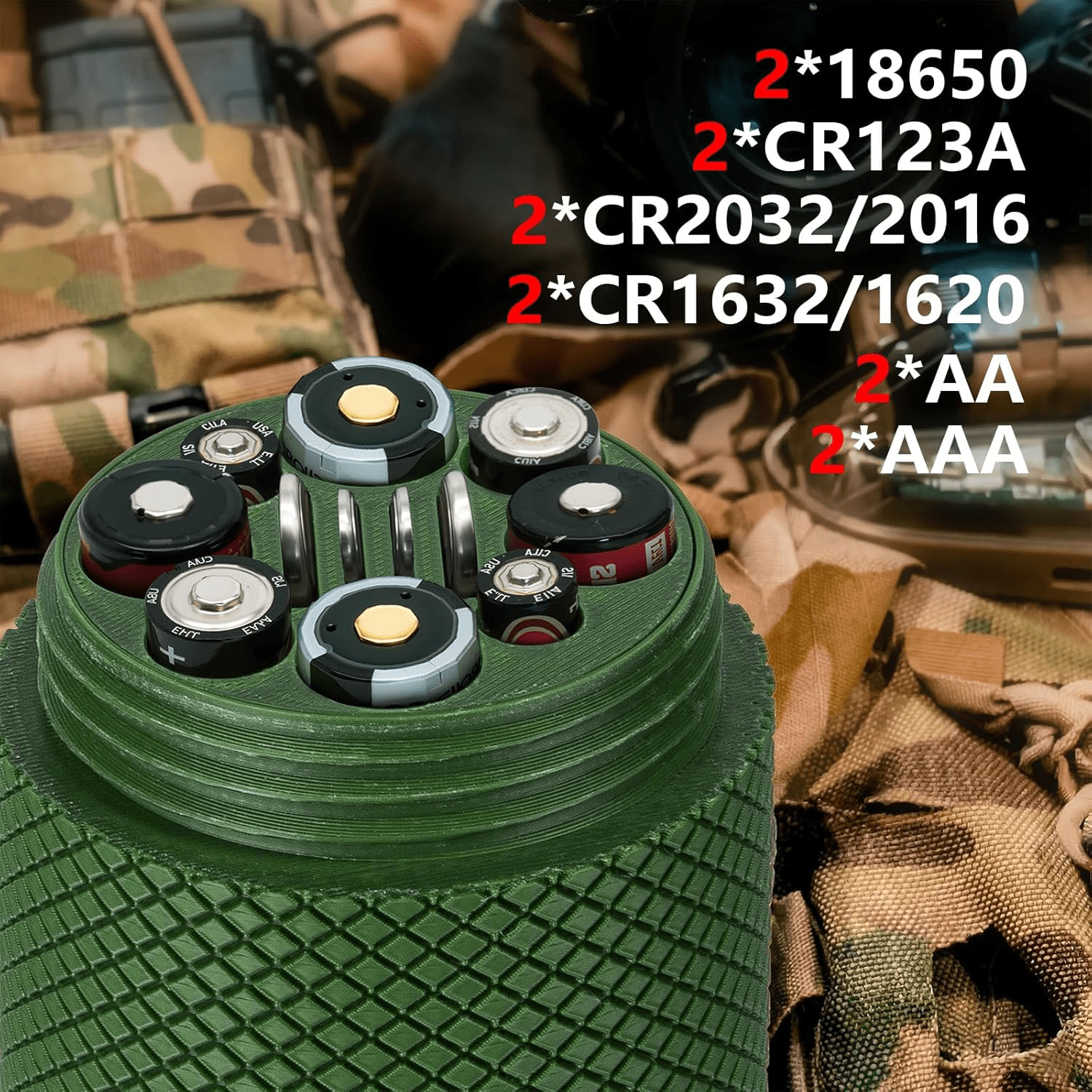 Waterproof Battery Storage Canister — Fits CR123A, CR2032/2016, CR1620/CR1632, AA & AAA | Removable Organizer with Hidden Compartment