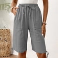 thumbnail image 5 of PIWHJQK Women Casual Drawstring Shorts Maternity High Waist Support Long Crotch Shorts Bottoms, 5 of 6