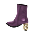 thumbnail image 4 of FSJ Women Fashion Square Closed Toe Metal Chain Heel Ankle Boots Side Zipper Sexy Short Booties Stretch Party Work Dressy Shoes Size 8 Purple, 4 of 5