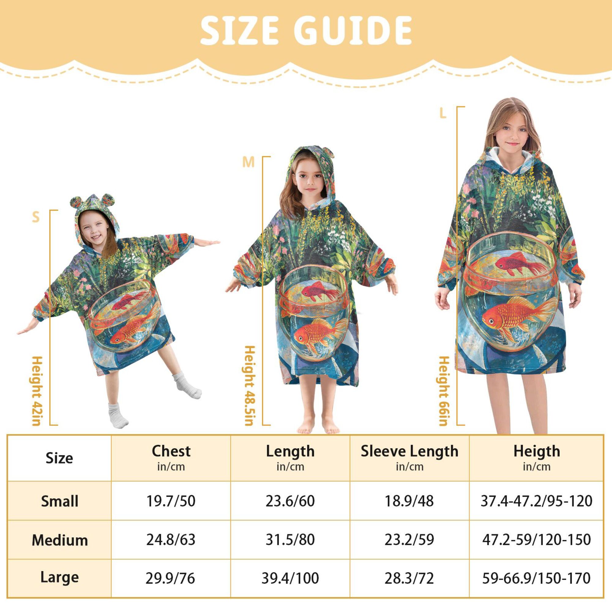 FORMRS Wearable Blanket Hoodie with Sleeves for Kids Cozy Flannel Sweatshirt, Art Goldfish Bowl