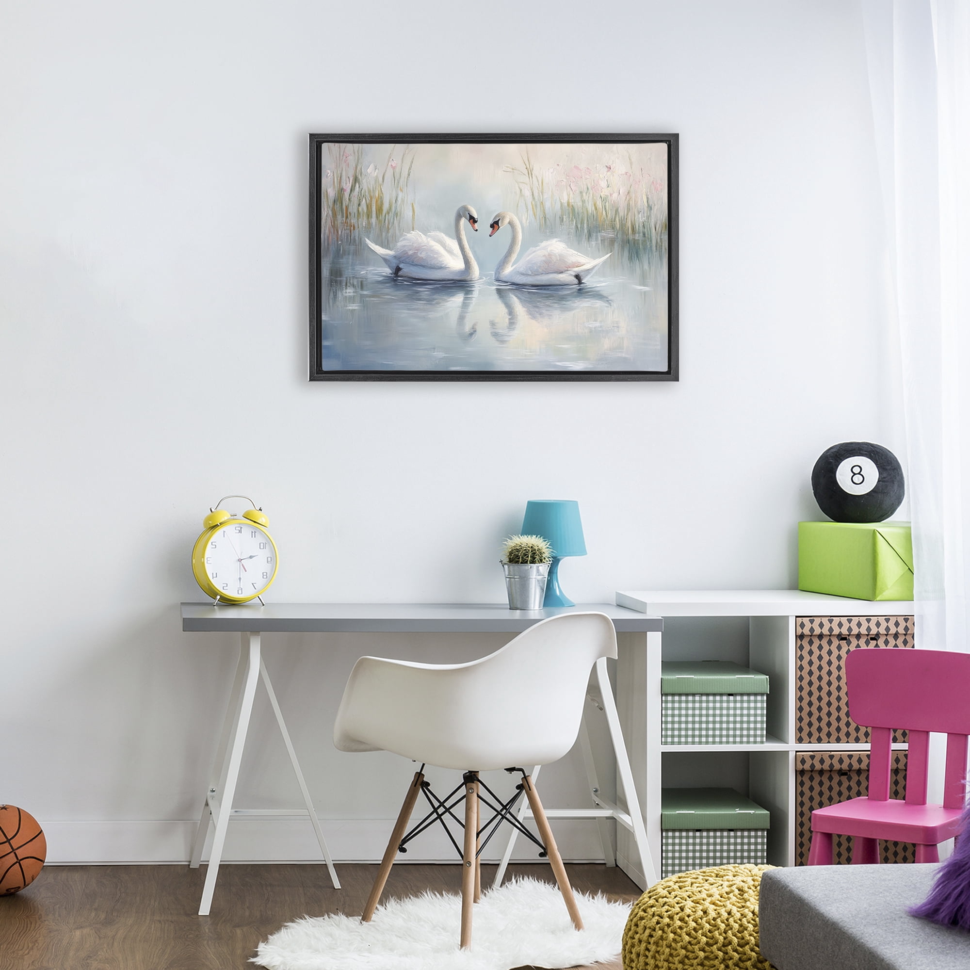 Stupell Industries Simple Swan Reflections Black Framed Floater Canvas Wall Art, design by Petal Prints Design
