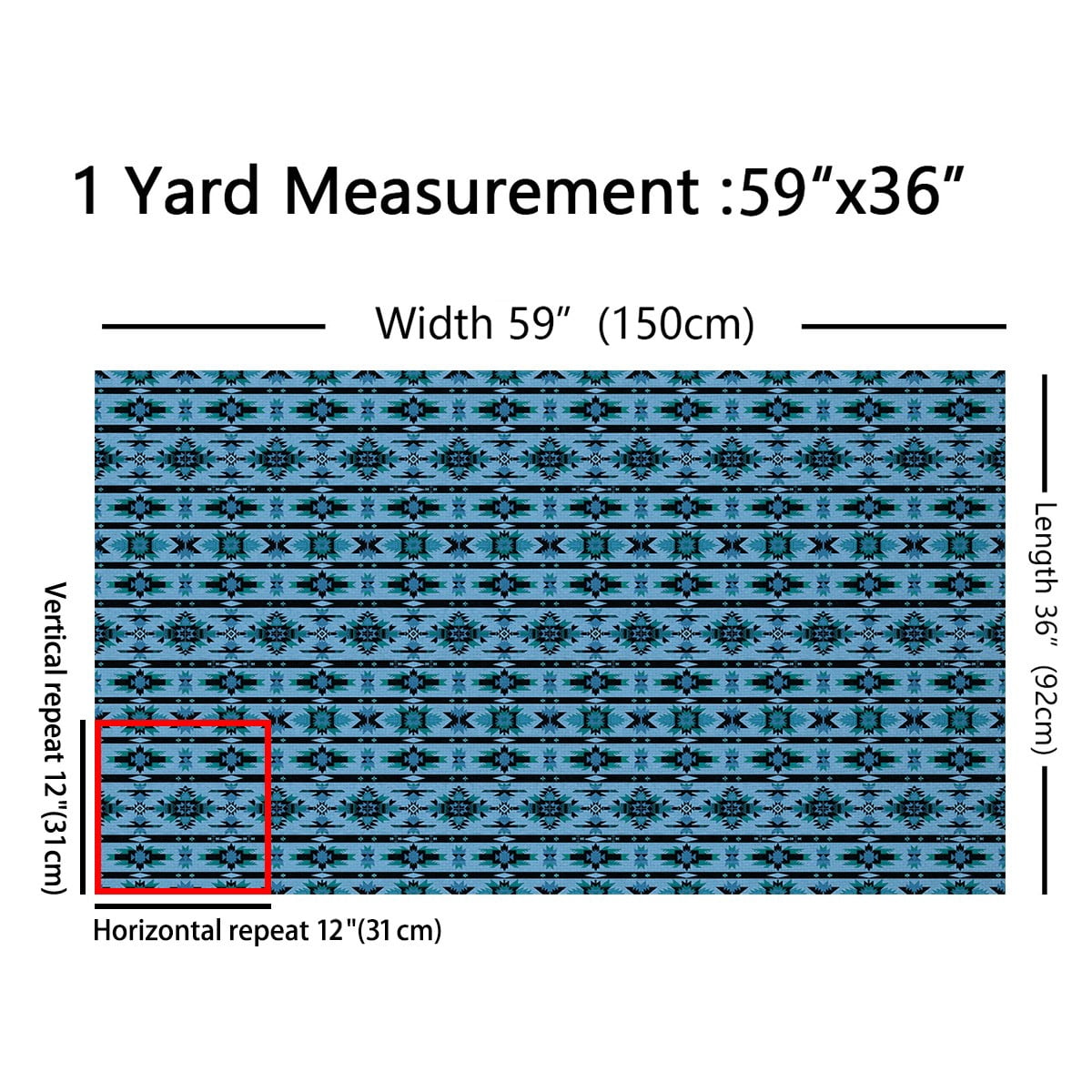 Feelyou Hippie Aztec Kids Fabric by the Yard 10 Yards, Deep Sky Blue Sewing Fabric, Bohemian Western Home Decor Fabric by the Yard, Luxury Bedroom Decor