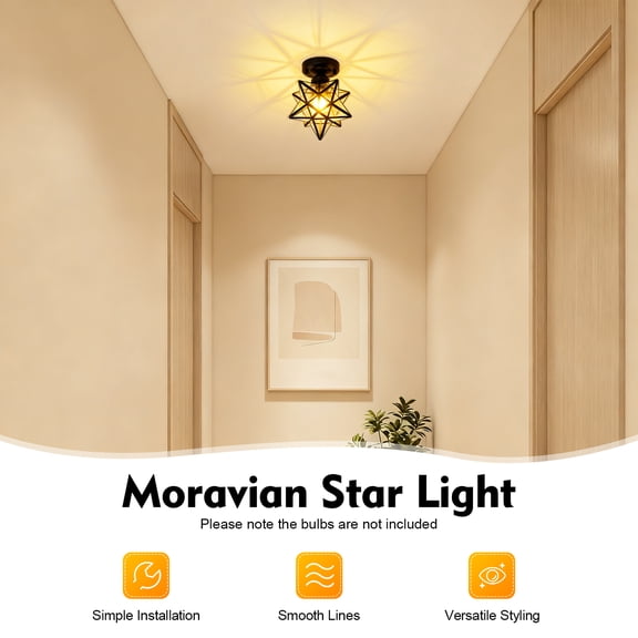 Moravian Star Light Semi Flush Mount Ceiling Light Fixture Clear Glass Shade